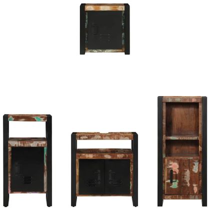 Комплект мебели за баня с рафт 4 pcs Солидно възстановено дърво
