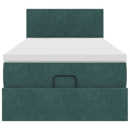 Османска легло с матраки LED, тъмнозелено, 90x200 см, кадифе