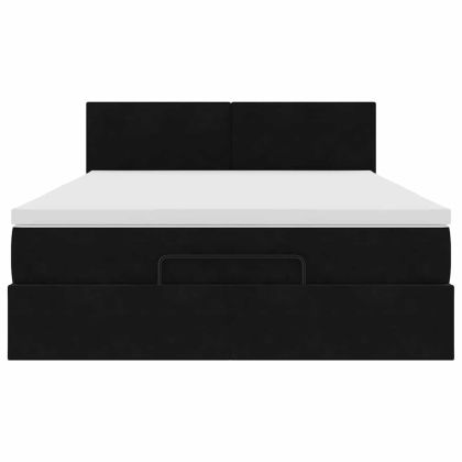 Османска легло с матрак и LED, черно, 140x190 см, кадифе