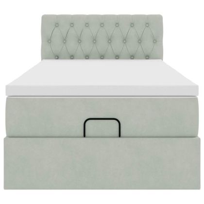Османска легло с матрак и LED, светлосиво, 80x200 см, кадифе