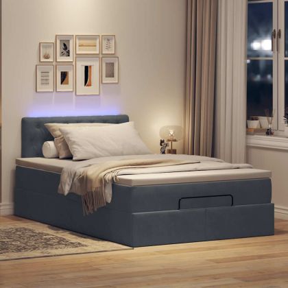 Османска легло с матрак и LED, тъмносиво, 120x190 см, кадифе