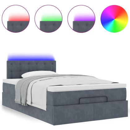 Османска легло с матрак и LED, тъмносиво, 120x190 см, кадифе