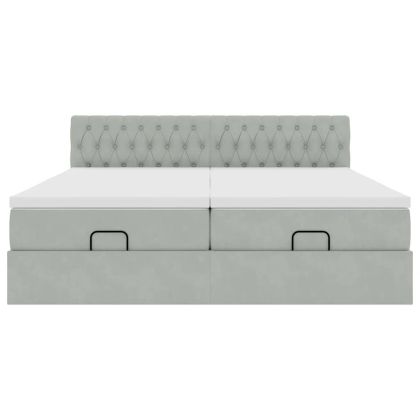 Османска легло с матраци и LED, светлосиво, 160x200 см, кадифе