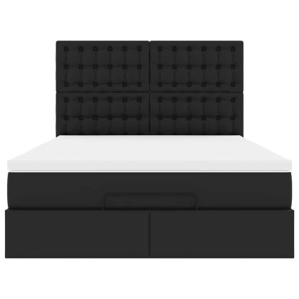 Османска легло с матрак&LED, черно, 140x200 см, изкуствена кожа