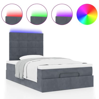 Османска легло с матраци и LED, тъмносиво, 120x190 см, кадифе