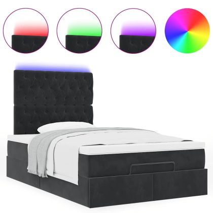 Османска легло с матраци и LED, черно, 120x200 см, кадифе
