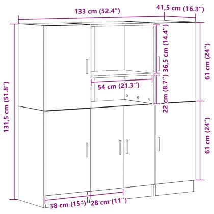 Комплект кухненски шкафове 3 части сонома дъб инженерно дърво
