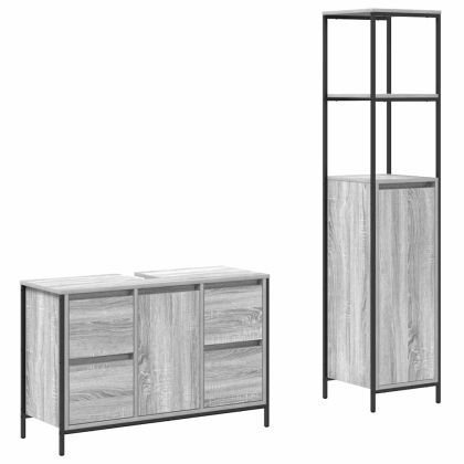 Комплект мебели за баня с чекмедже 2 pcs Сив сонома и Черен