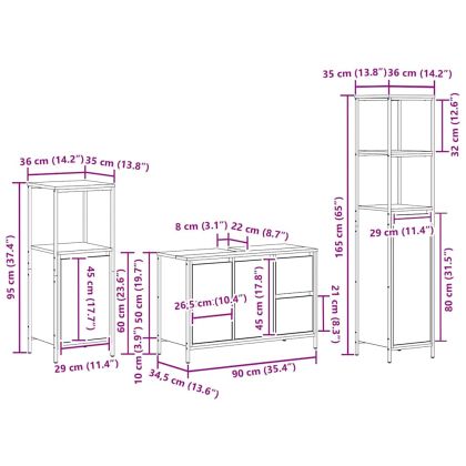 Комплект мебели за баня 3 pcs Димящ дъб и черно Инженерно дърво