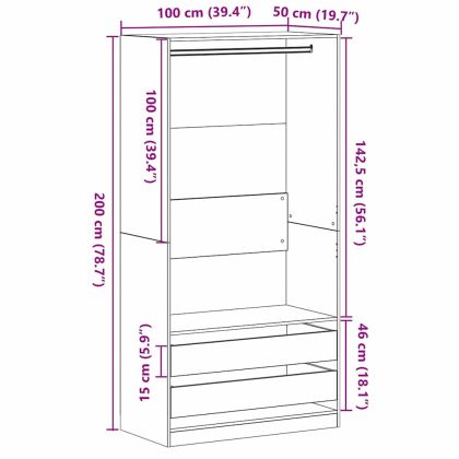 Гардероб с чекмедже Черен дъб 100 x 50 x 200 cm Инженерно дърво