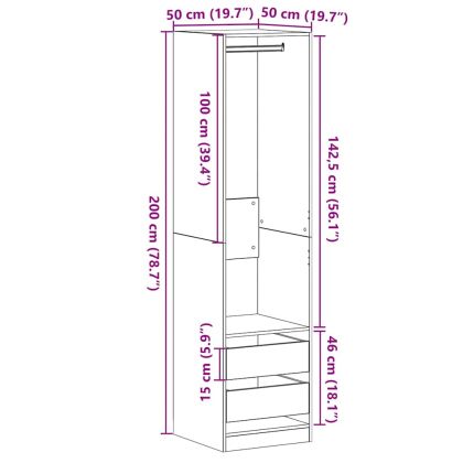 Гардероб с чекмедже Черен дъб 50 x 50 x 200 cm Инженерно дърво