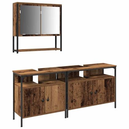 Комплект мебели за баня с рафт 3 pcs Кафяво Инженерно дърво