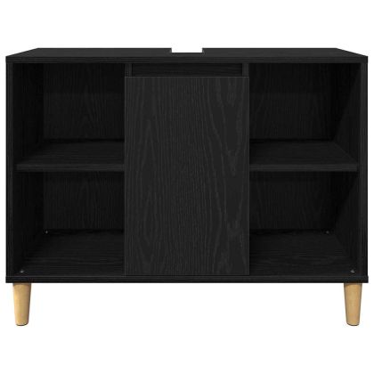 Комплект мебели за баня с врата 3 pcs Черно Инженерно дърво