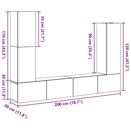 Комплект ТВ шкаф 6 pcs Черния дъб Инженерно дърво