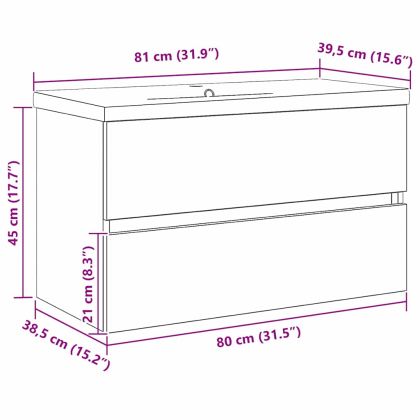 Шкаф за мивка в баня Черния дъб 80 х 39 х 62 см Инженерно дърво