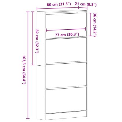 Шкаф за обувки Черния дъб 80 x 21 x 163,5 cm Инженерно дърво