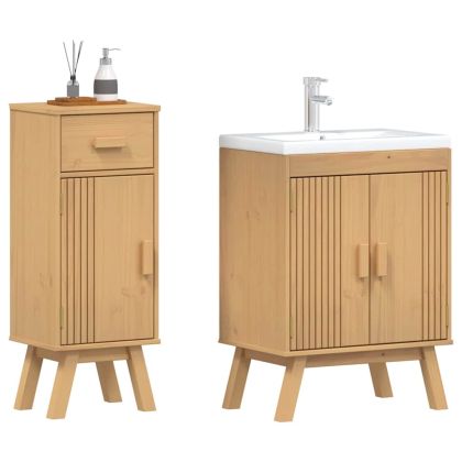 Комплект мебели за баня 2 pcs Кафяво Масивна борова дървесина