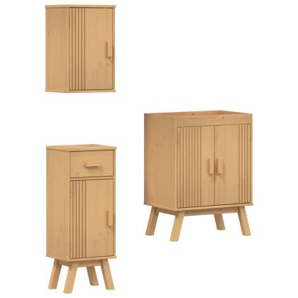 Комплект мебели за баня 3 pcs Кафяво Масивна борова дървесина