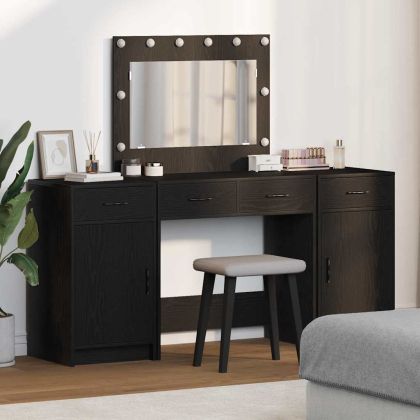 Тоалетка с огледални светлини 3 pcs Черно Инженерно дърво