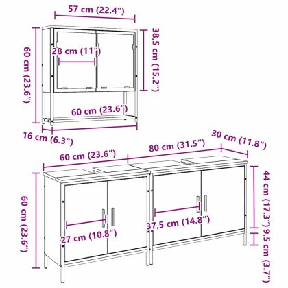 Комплект мебели за баня с рафт 3 pcs Кафяво Инженерно дърво