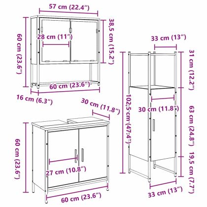 Комплект мебели за баня с рафт 3 pcs Кафяво Инженерно дърво