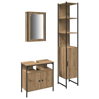 Комплект мебели за баня с рафт 3 pcs Дъб Инженерно дърво
