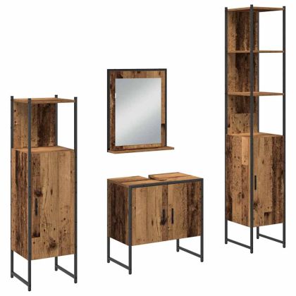 Комплект мебели за баня с врата 4 pcs Кафяво 33 x 33 x 185.5 см