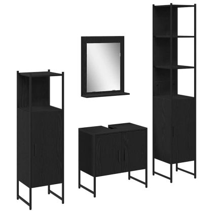Комплект мебели за баня с рафт 4 pcs Черно Инженерно дърво
