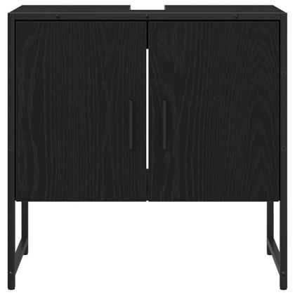 Комплект мебели за баня с рафт 4 pcs Черно Инженерно дърво