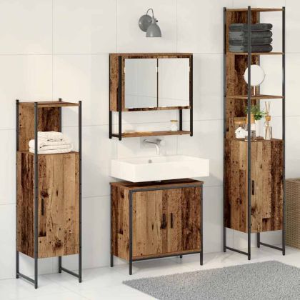 Комплект мебели за баня с врата 4 pcs Кафяво 33 x 33 x 185.5 см