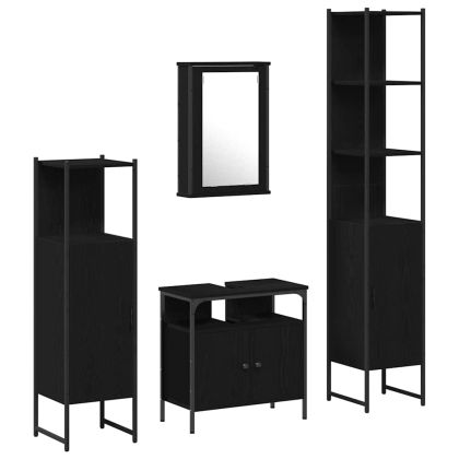 Комплект мебели за баня с рафт 4 pcs Черен дъб Инженерно дърво