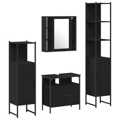 Комплект мебели за баня с рафт 4 pcs Черния дъб Инженерно дърво
