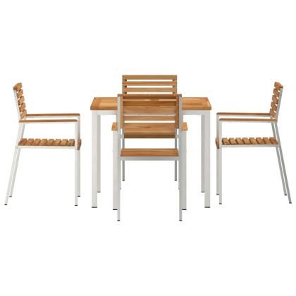 Комплект за хранене в градината 5 pcs Солидно тиково дърво