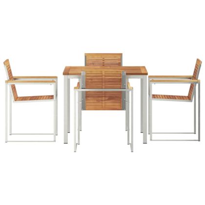 Комплект за хранене в градината 5 pcs Солидно тиково дърво