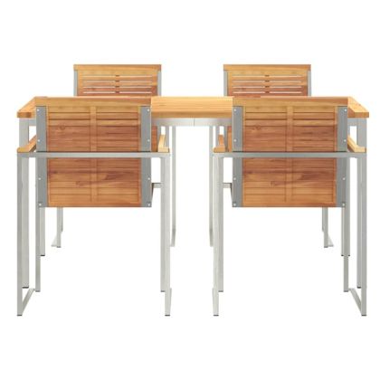 Комплект за хранене в градината 5 pcs Солидно тиково дърво