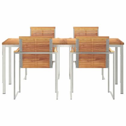 Комплект за хранене в градината 5 pcs Солидно тиково дърво