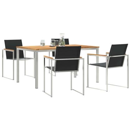 Комплект за хранене в градината 5 pcs Солидно тиково дърво