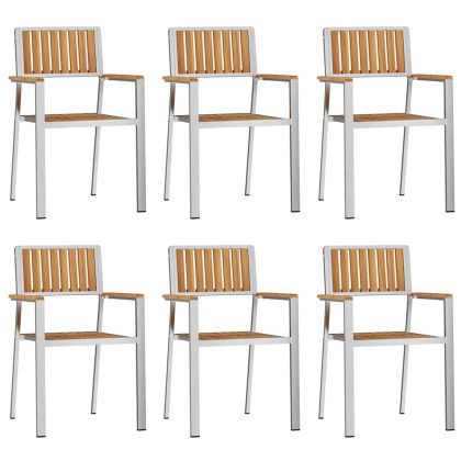 Градински стол 6 pcs Кафяво Солидно тиково дърво