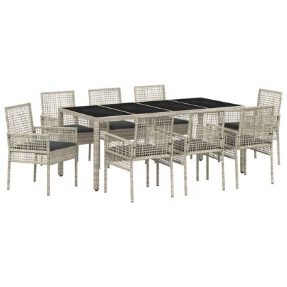 Комплект за хранене в градината 9 pcs Светлосиво полиратан