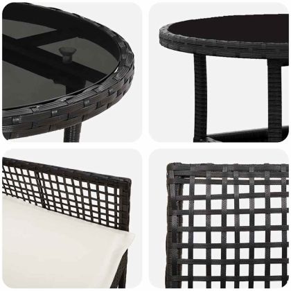 Комплект за хранене в градината 3 бр. Черно полиратан