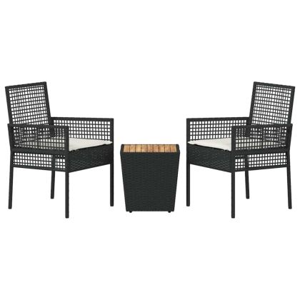 Градински бистро комплект 3 pcs Черно полиратан