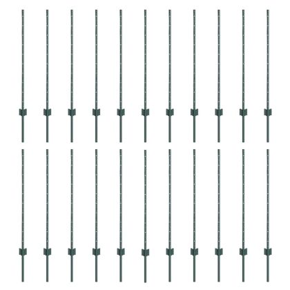 Стълб за ограда. 22 pcs Зелен 140 cm Стомана