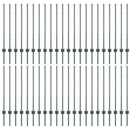 Стълб за ограда. 44 pcs Зелен 140 cm Стомана