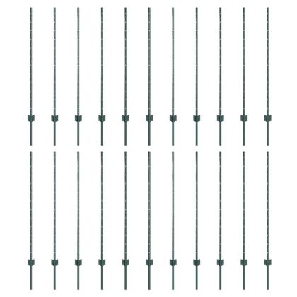 Стълб за ограда. 22 pcs Зелен 160 cm Стомана