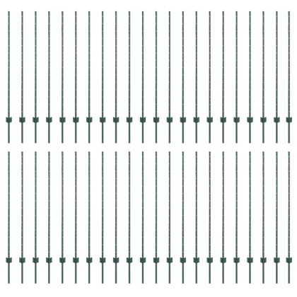 Стълб за ограда. 44 pcs Зелен 180 cm Стомана
