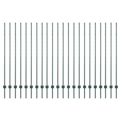 Стълб за ограда. 22 pcs Зелен 200 cm Стомана