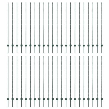 Стълб за ограда. 44 pcs Зелен 200 cm Стомана