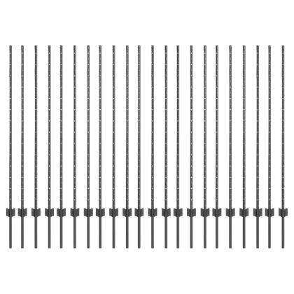 Стълб за ограда. 22 pcs Сив 180 cm Стомана