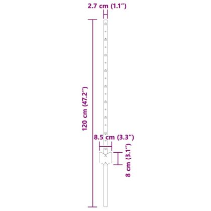 Стълб за ограда. 44 pcs Сребрист 120 cm Стомана