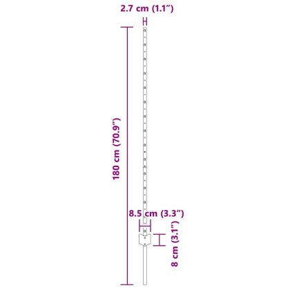 Стълб за ограда. 44 pcs Сребрист 180 cm Стомана